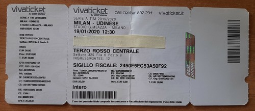 Ticket milan udinese serie - ticket, a