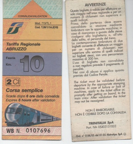 Biglietto ferroviario fascia